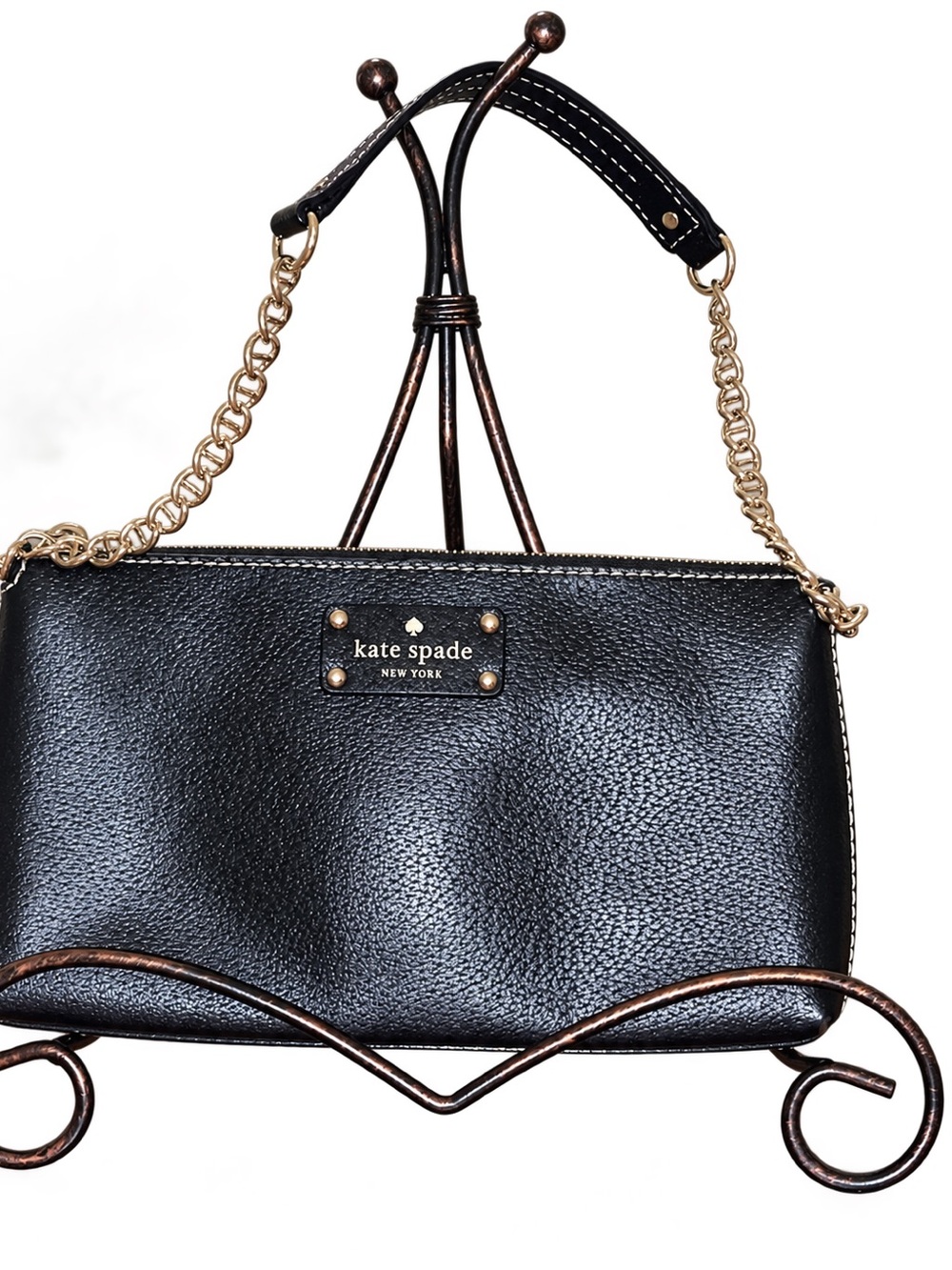 Kate Spade Wellesley Byrd Black Leather Chain Shoulder Bag w/pink lining